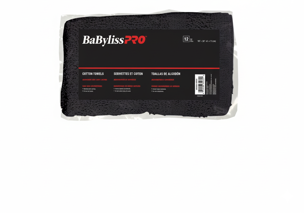 BaBylissPRO - Serviette en Coton 100% - Noires - Paquet de 12