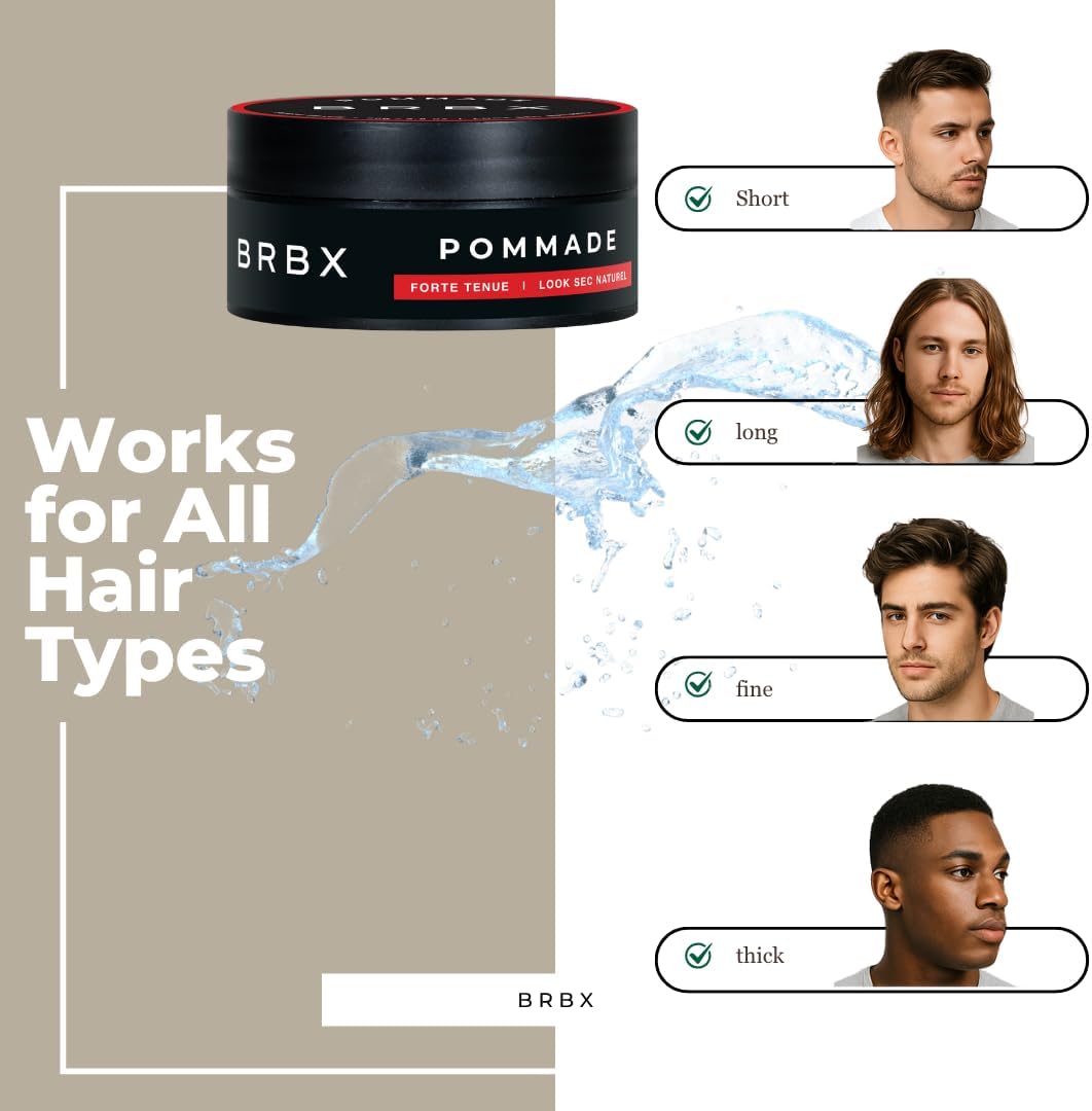 BRBX Men's Matte Pomade – Strong &amp; Flexible Hold, Non-Greasy Lightweight Cream, Natural Finish (80 g / 2.8 oz) 