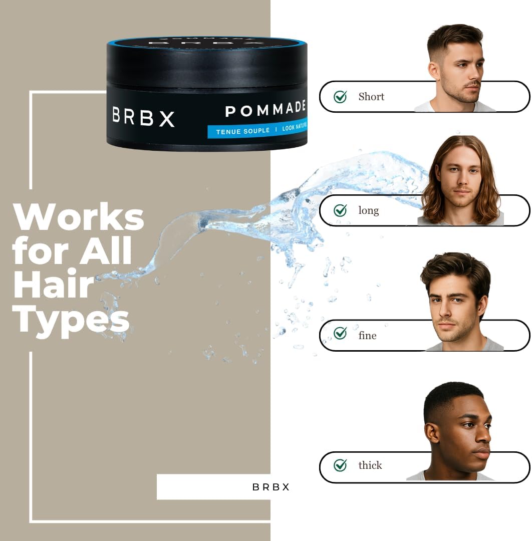 BRBX Men's Flexible Pomade - Lightweight Styling Cream, Natural &amp; Non-Greasy Finish, Flexible Control (80 g / 2.8 oz)