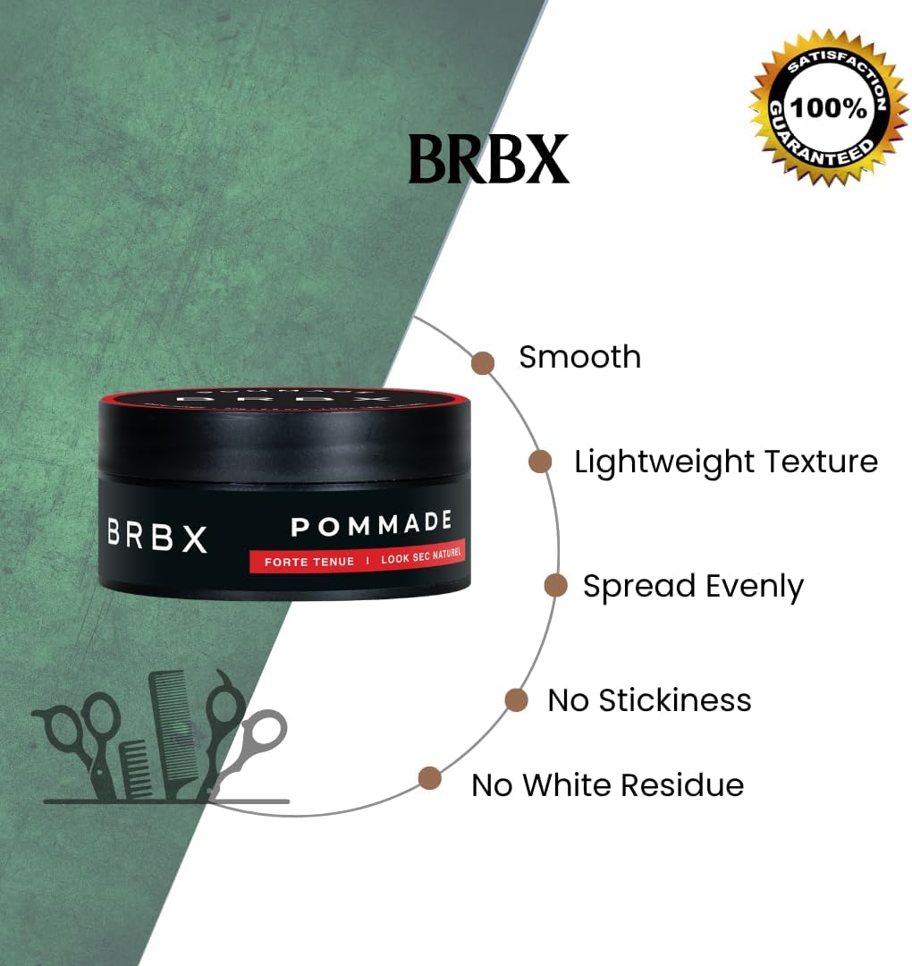 BRBX Men's Matte Pomade – Strong &amp; Flexible Hold, Non-Greasy Lightweight Cream, Natural Finish (80 g / 2.8 oz) 