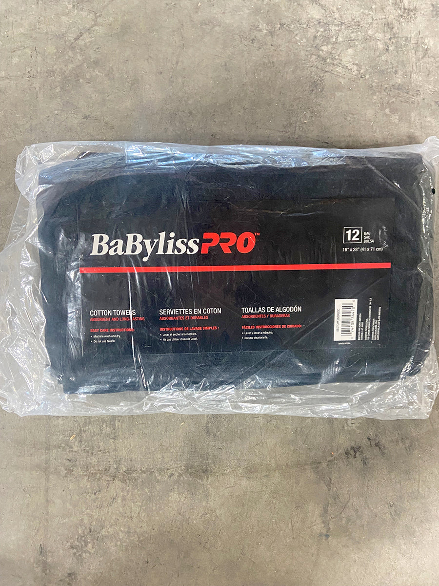 BaBylissPRO - Serviette en Coton 100% - Noires - Paquet de 12