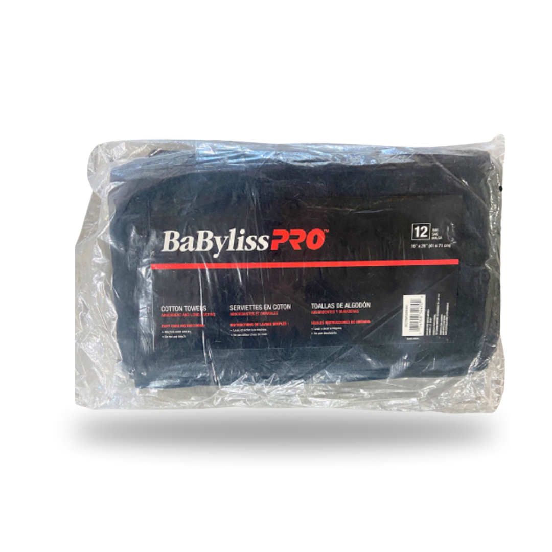 BaBylissPRO - 100% Cotton Towels - Black - Pack of 12