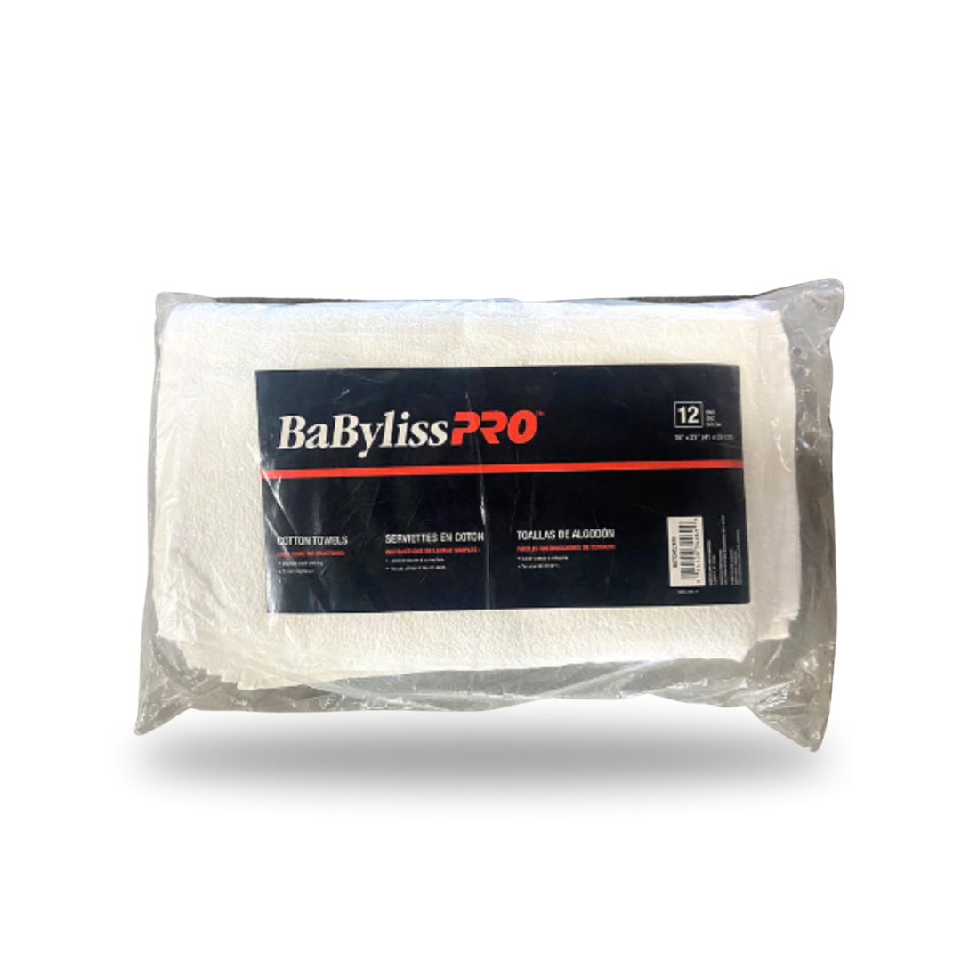BaBylissPRO - 100% Cotton Towels - White - Pack of 12