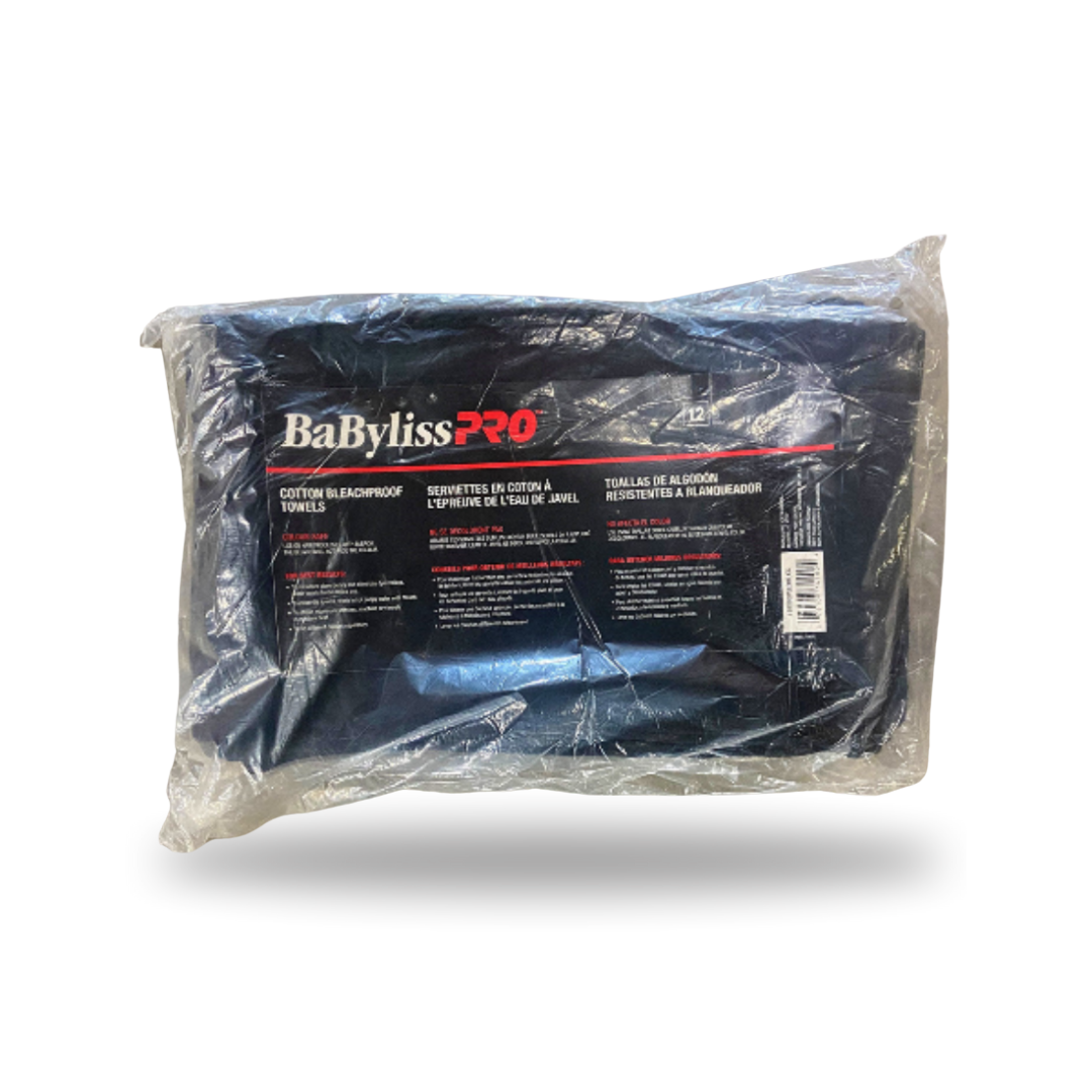 BaBylissPRO - 100% Cotton Towel - Bleach Resistant - Black - Pack of 12